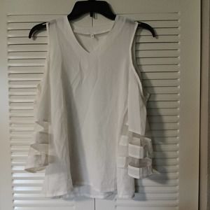 Cold Shoulder Cutout Sleeves White Pullover Shirt Size S